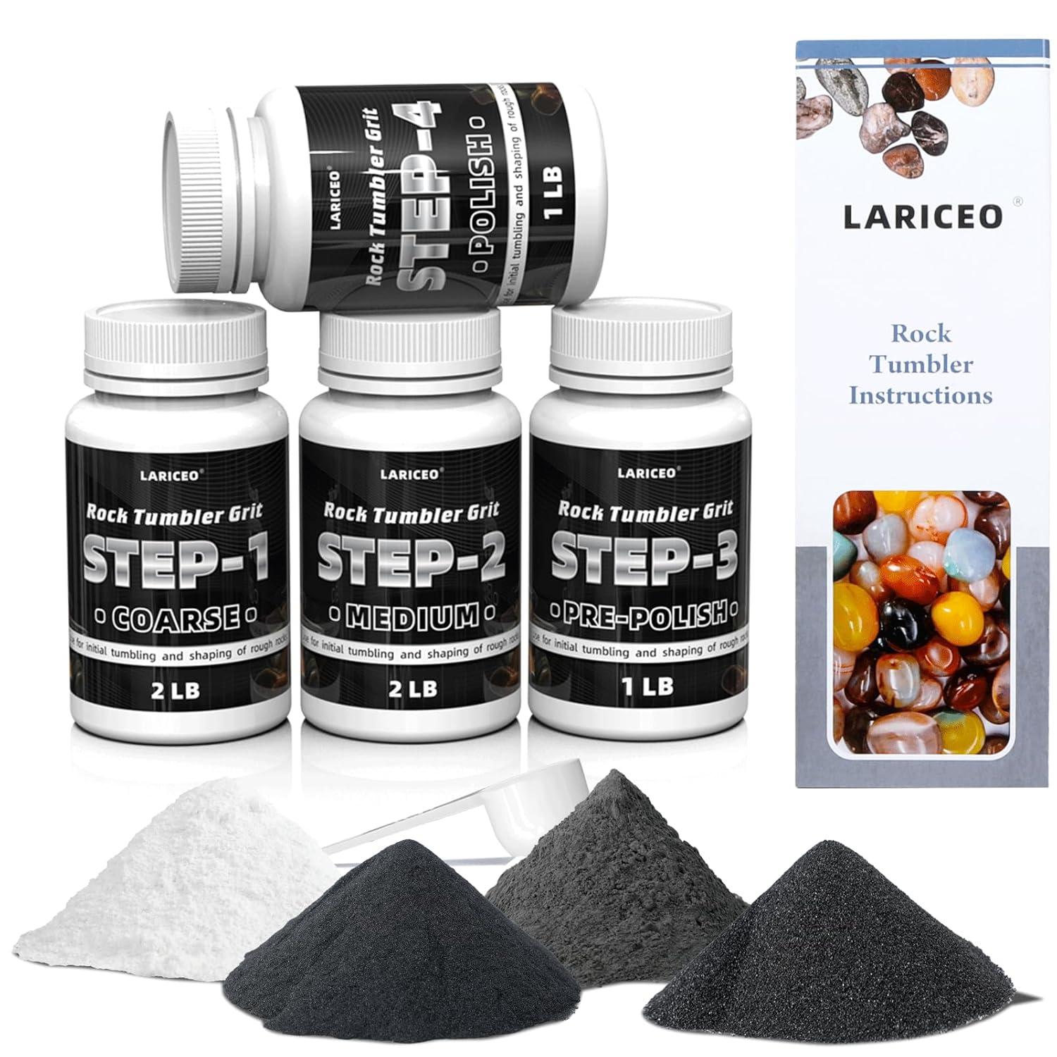 Rock tumbler grit and polish refill set – 4-step fast polish