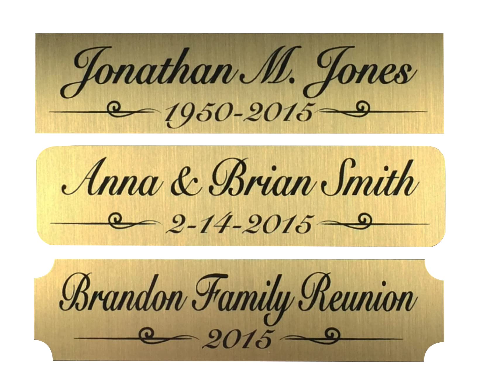 Personalized, Custom Brushed Gold Solid Brass Plate 1” x 4” – Memorial – Urn – Military – Wedding - Anniversary Picture Frame Name Label Art Tag for Frames, with Adhesive Backing - 1 Tag