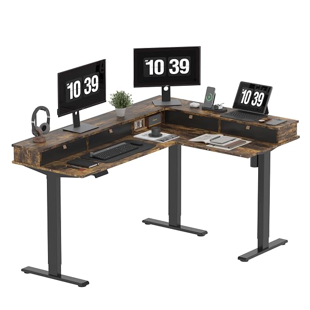 SANODESK L Shaped Standing Desk with 3 Drawers Height Adjustable Stand up Desk Corner Gaming Desk with Monitor