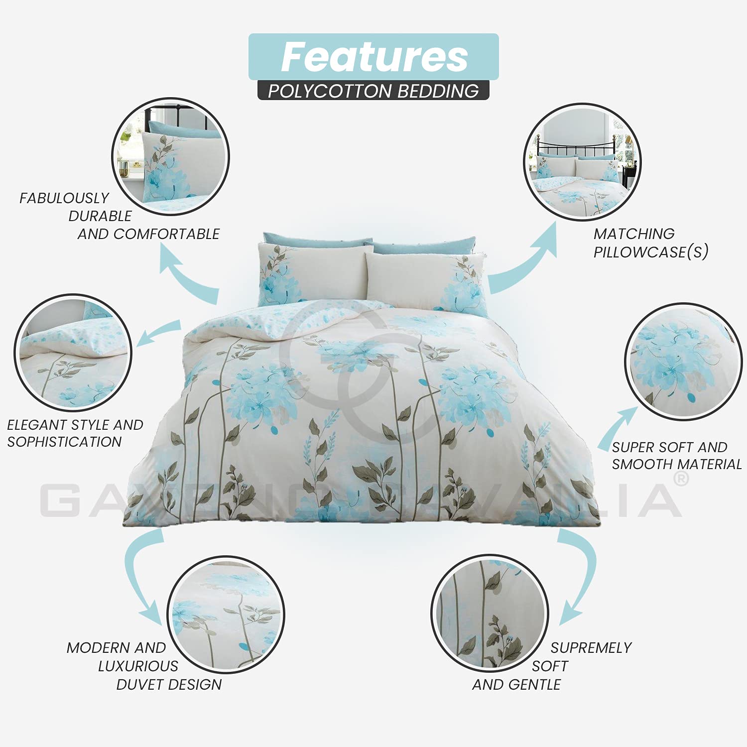 Gaveno Cavailia - Set Copripiumino Matrimoniale con Volant Verina, Elegante Biancheria da Letto, 3 Pezzi, in Misto Cotone, Facile da Pulire, 1 Copripiumino e 2 federe