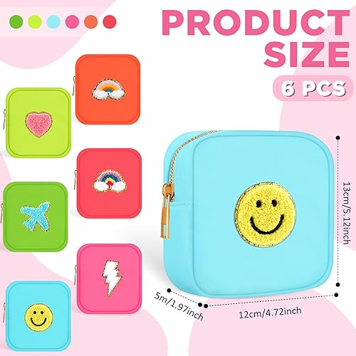 Miniatura 2 de Zubebe 6 bolsas de maquillaje con parches de preparación bonitas, bolsas de aseo para el cuidado de la piel, bolsa de nailon con letras de chenilla