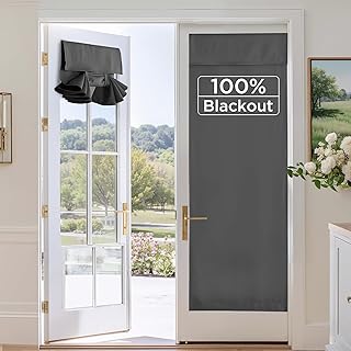 RYB HOME 100% Blackout French Door Curtain, Door Window Curtains Room Darkening No Coating Thermal Insulated Privacy Protection Adhesive Cover for Glass Window, W 26 x L 69, 1 Panel, Grey