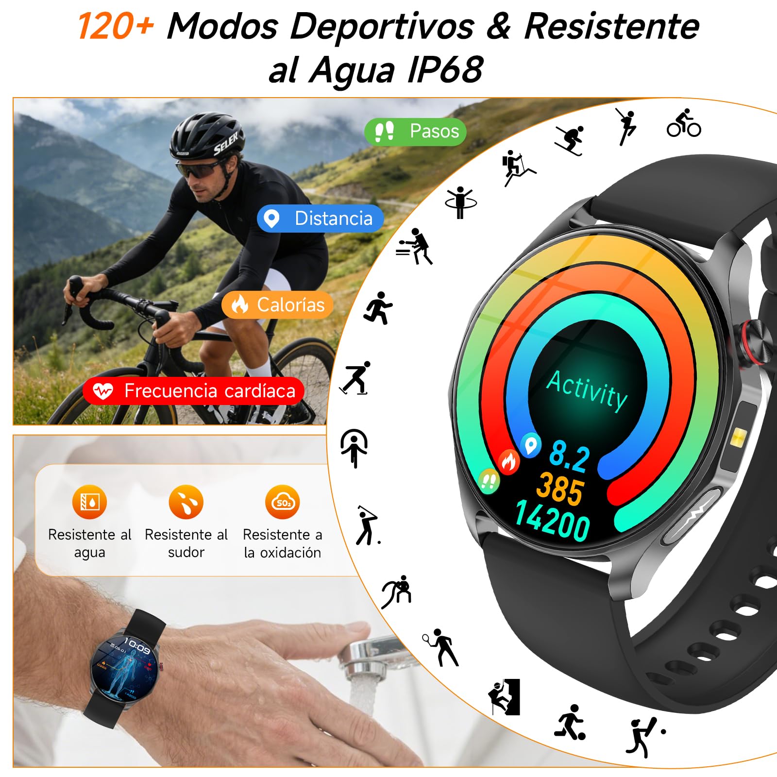 Reloj Inteligente Hombre Mujer con Llamadas Bluetooth, 1.43'' AMOLED Smartwatch con 100+ Modos Deportivos Pulsera Actividad para Android iOS (Negro)