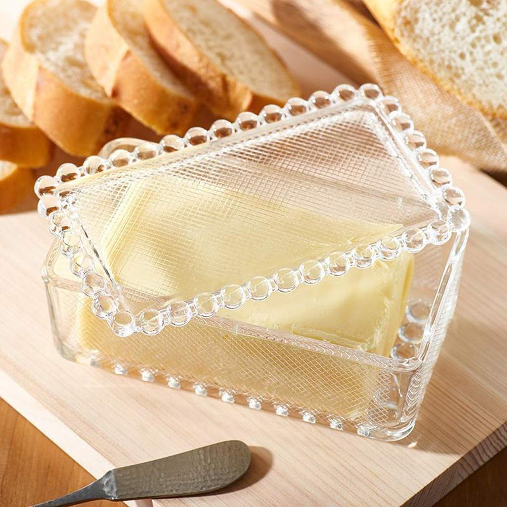 Butterdose Glas Klar Transparent Butterdose mit Deckel, Einfache Mehlbox Butter Aufbewahrungsbox Küche Kühlschrank Frischebox