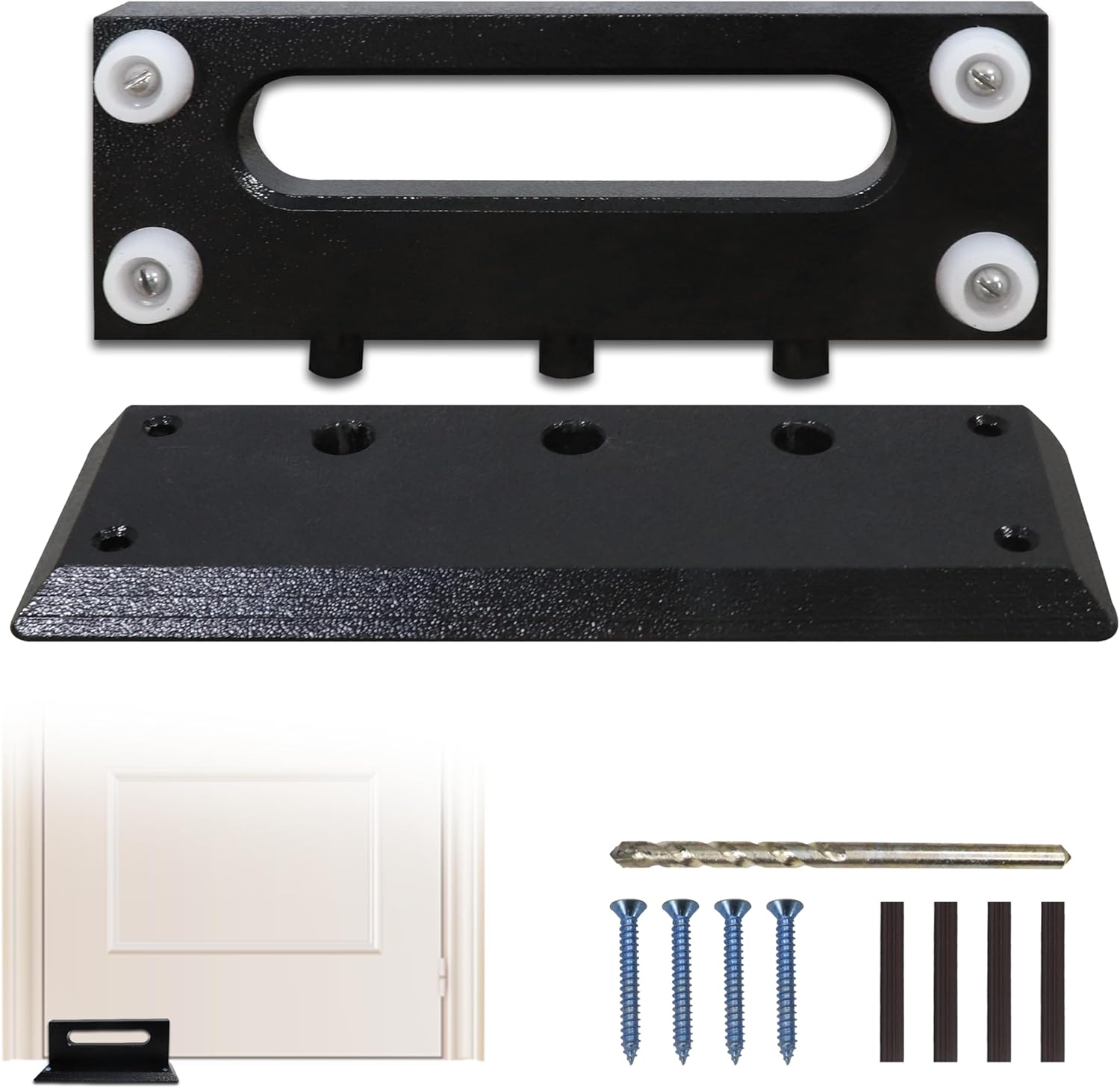 FEBTECH Security Door Brace - Anti Break-in Protection with Floor Lock for Standard, French & Blemished Doors - Heavy Duty Door Security Stopper for Ultimate Home Safety – Easy Install (Black)