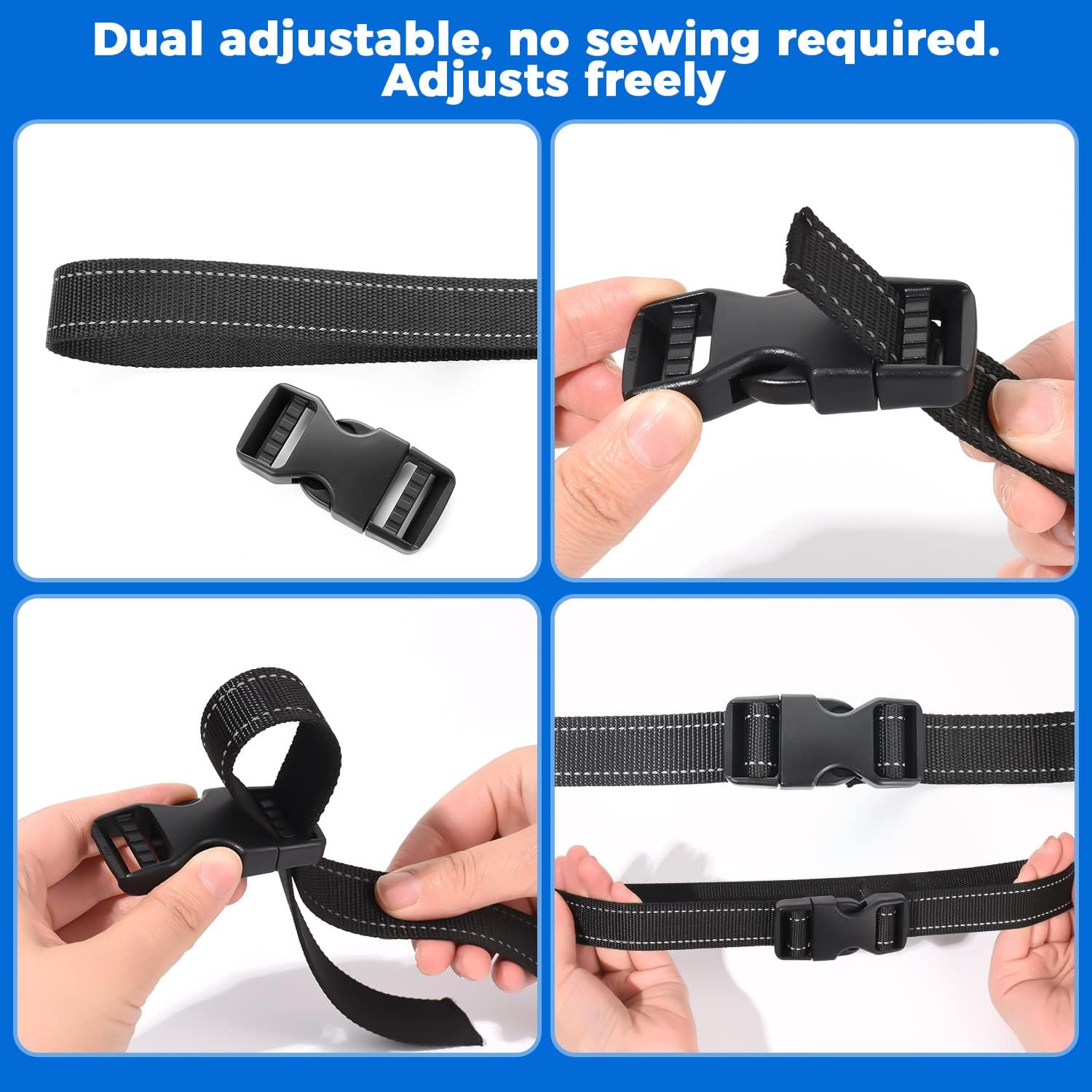 Heavy Duty Dual Adjustable Plastic Buckles - 12 Pack 1 Inch Clips for No-Sew Straps - Image 3