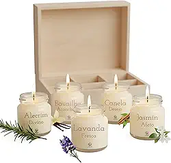 Kit 5 Velas Aromáticas Perfumadas | 50g cada - Alecrim, Baunilha, Lavanda, Jasmim, Canela - Fragrância Intensa - Cera de Coco e Soja