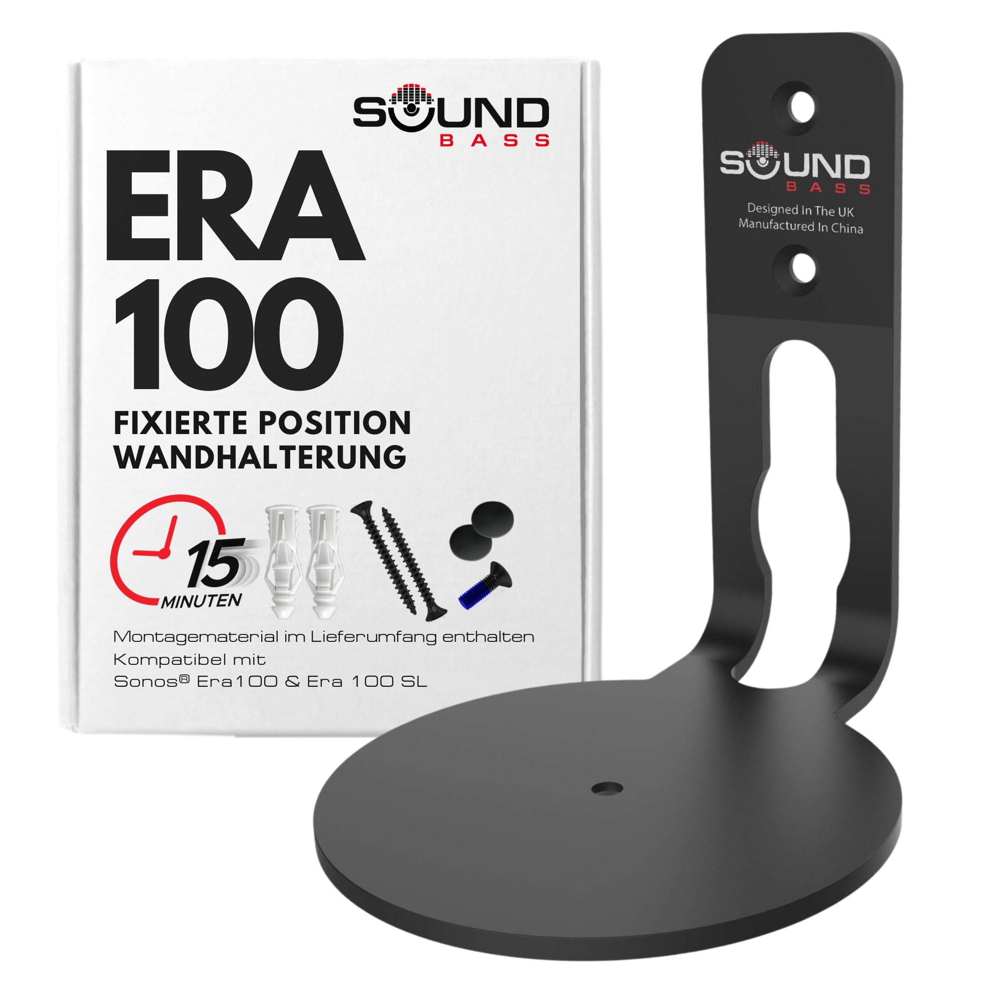 Sound bass ERA 100 Wandhalterung – Low Profile, Schwarz, Einzelstück, Kompatibel mit Sonos ERA100 & ERA 100 SL Lautsprecher, Komplett mit Befestigungsmaterial