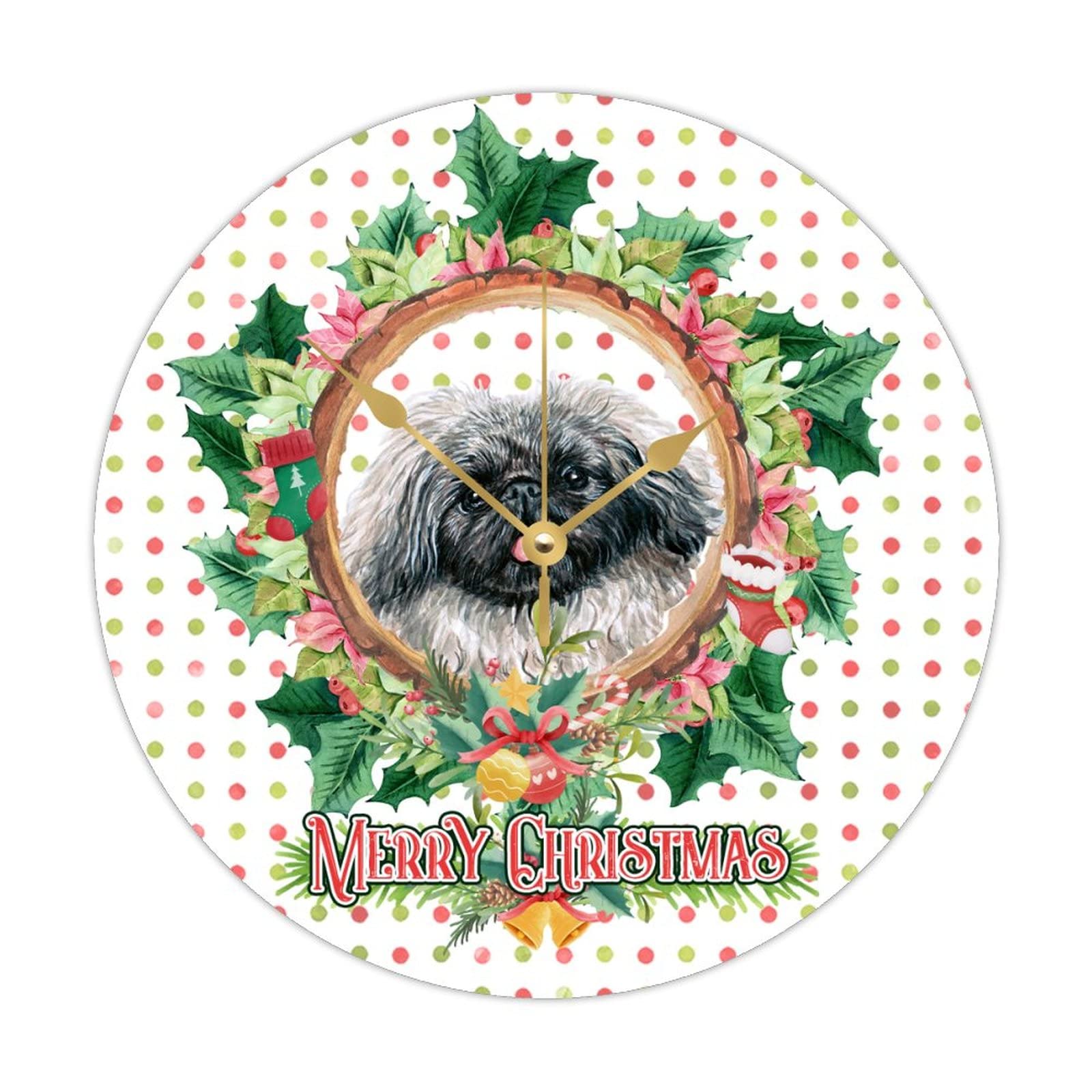 Couronne de Noël en bois chien et horloge quartz de cuisine salon 38cm