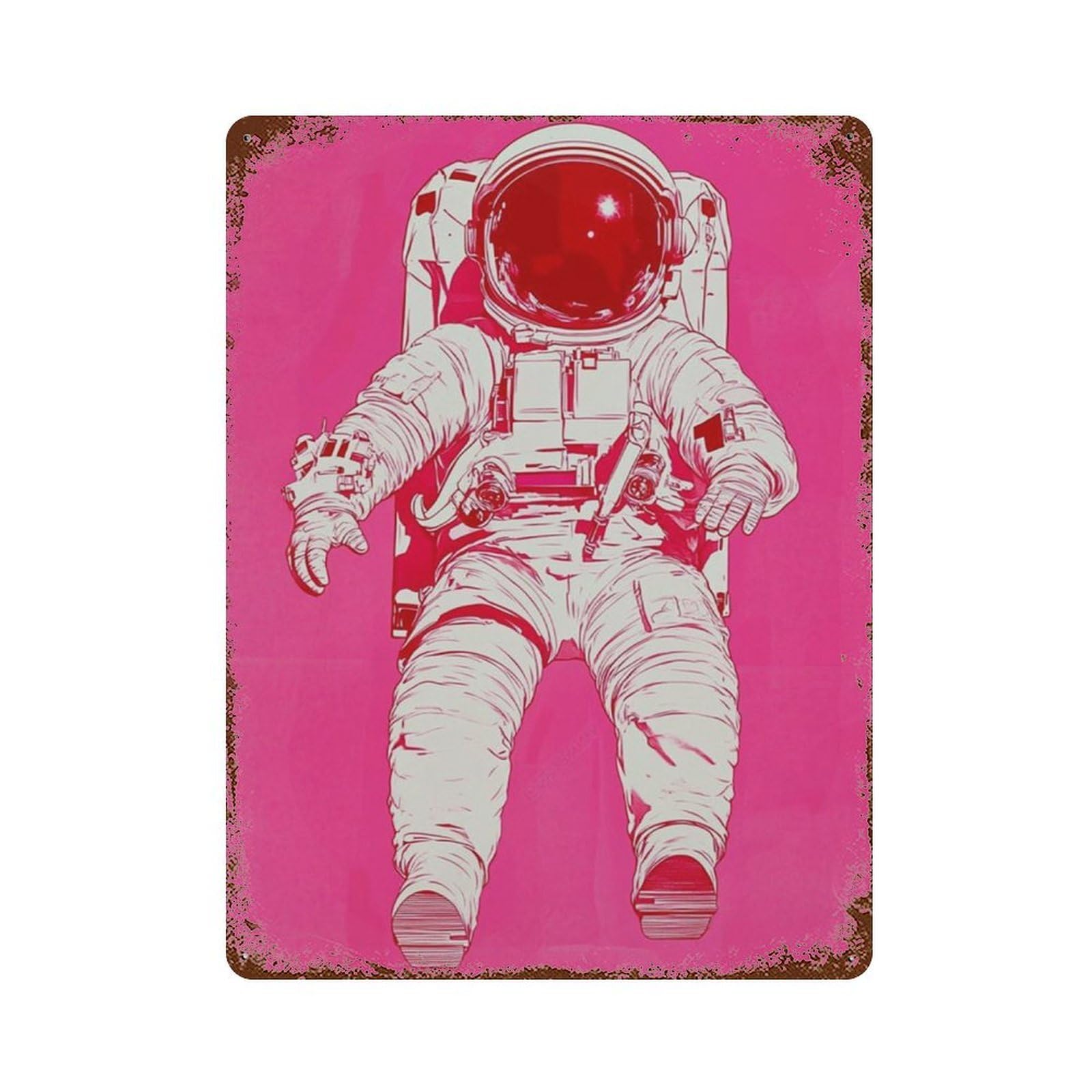 xiaoxiaoshen Pink Astronaut Space Minimal Sci Fi Modern Cosmic Contemporary Galaxy Work Wall Decor Art Metal Tin Poster Modern Home Decor Art Home Bar Shop Decorations Vintage Sign 40x30cm