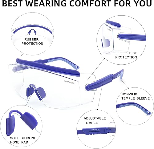 Miniatura 30 de UKNOW Anteojos de seguridad sobre lentes, gafas de seguridad antivaho protección ocular envolvente, gafas protectoras ANSI Z87.1 Rosa