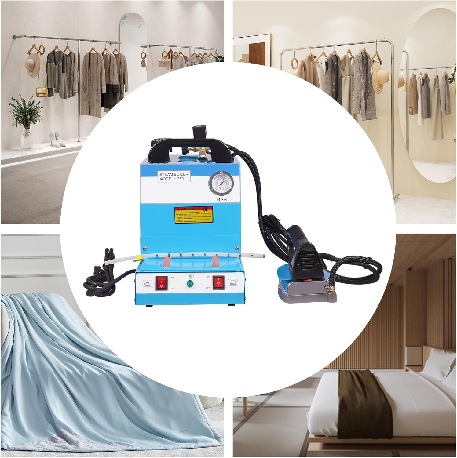 Laundry Steam Iron, 1600W Commercial Curtain Electric Iron Boiler with Boiler, Steam Quantity & Temp Adjustable Countertop Professional Ironing Station, for Laundry, Tailor Shop, Clothing Store