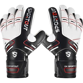 Sportout Torwarthandschuhe Kinder und Herren mit Fingersave Fu ballhandschuhe mit Fingerschutz Torwart Handschuhe mit rutschfeste 4mm Latex