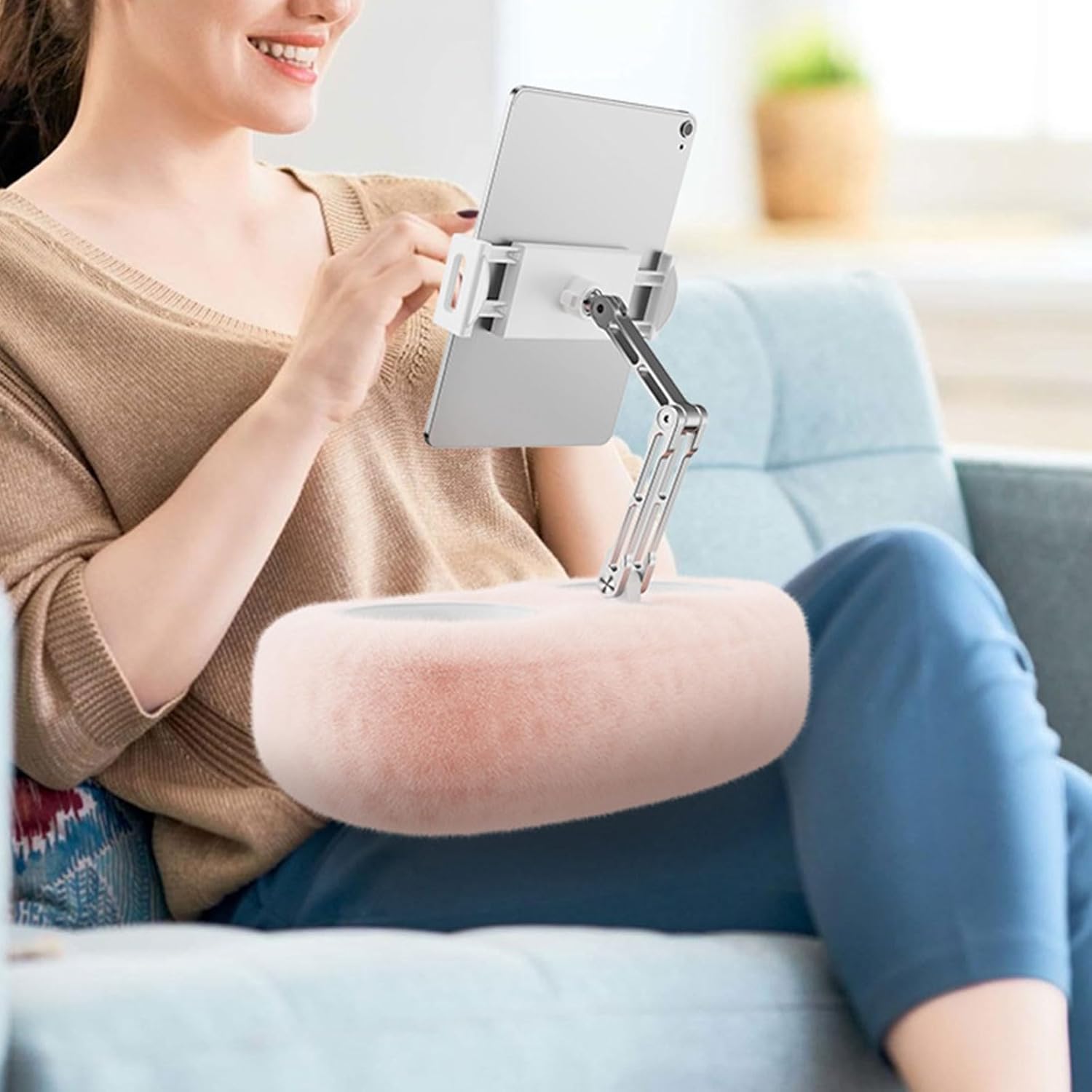 TINGUT ファジー携帯電話ホルダー タブレットクッションホルダー 調節可能な電話スタンド 柔軟なタブレットスタンド 折りたたみ式