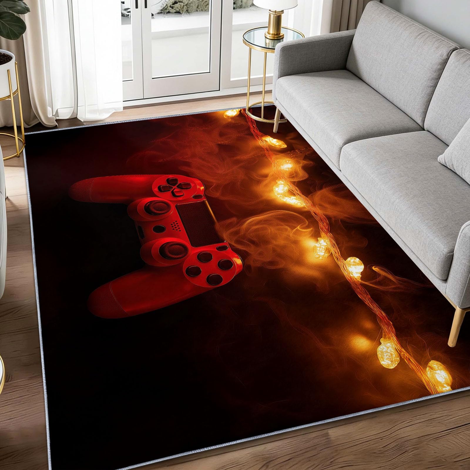 Générique Rouge Tapis Salon 180 x 240 cm, Lavable Moderne Gaming Manette Tapis à Faible Poil Doux Chambre à Coucher Antidérapant pour Salle à Manger Chambre d'enfants Bureau à Domicile