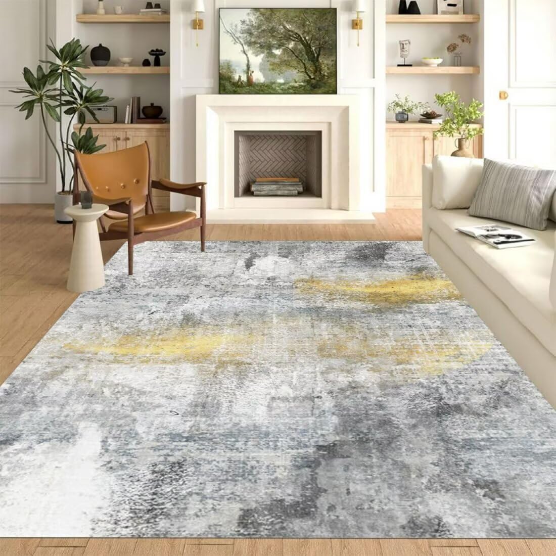 Tapis chambre ado confortable gris jaune 90x160cm anti-allergique