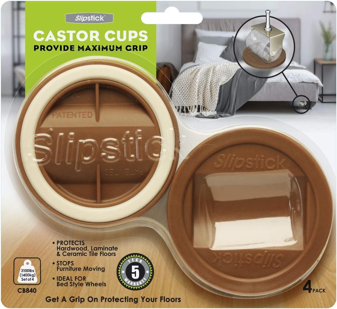 CB840 3-1/4 Inch Bed Roller / Furniture Wheel Gripper Caster Cups (Set of 4) Caramel Color,Large