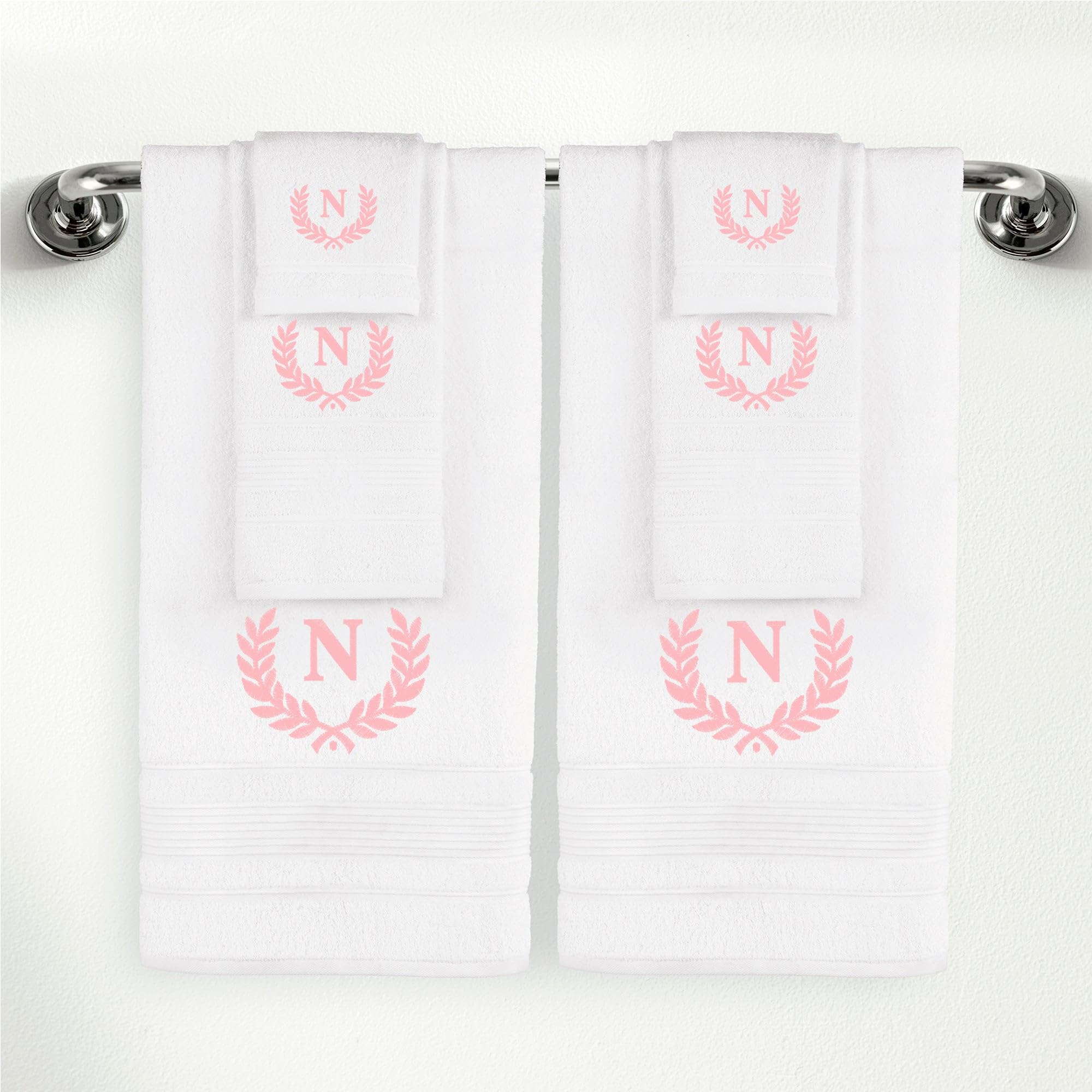 Ephesos Personalized Custom Monogrammed White Towel Set - 6 Piece, Soft & Absorbent 100% Cotton - Perfect for Gifts, Home, Bathroom, Spa, or Kitchen -