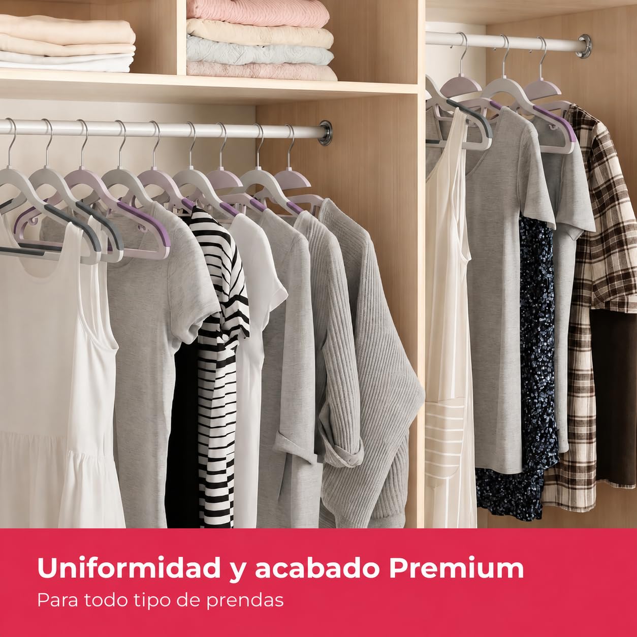 Perchas de Plástico Antideslizantes 45 cm Pack 120 COM-FORT HOUSE | Gancho giratorio 360°, Superficie antideslizante, Alta resistencia, Ahorra espacio
