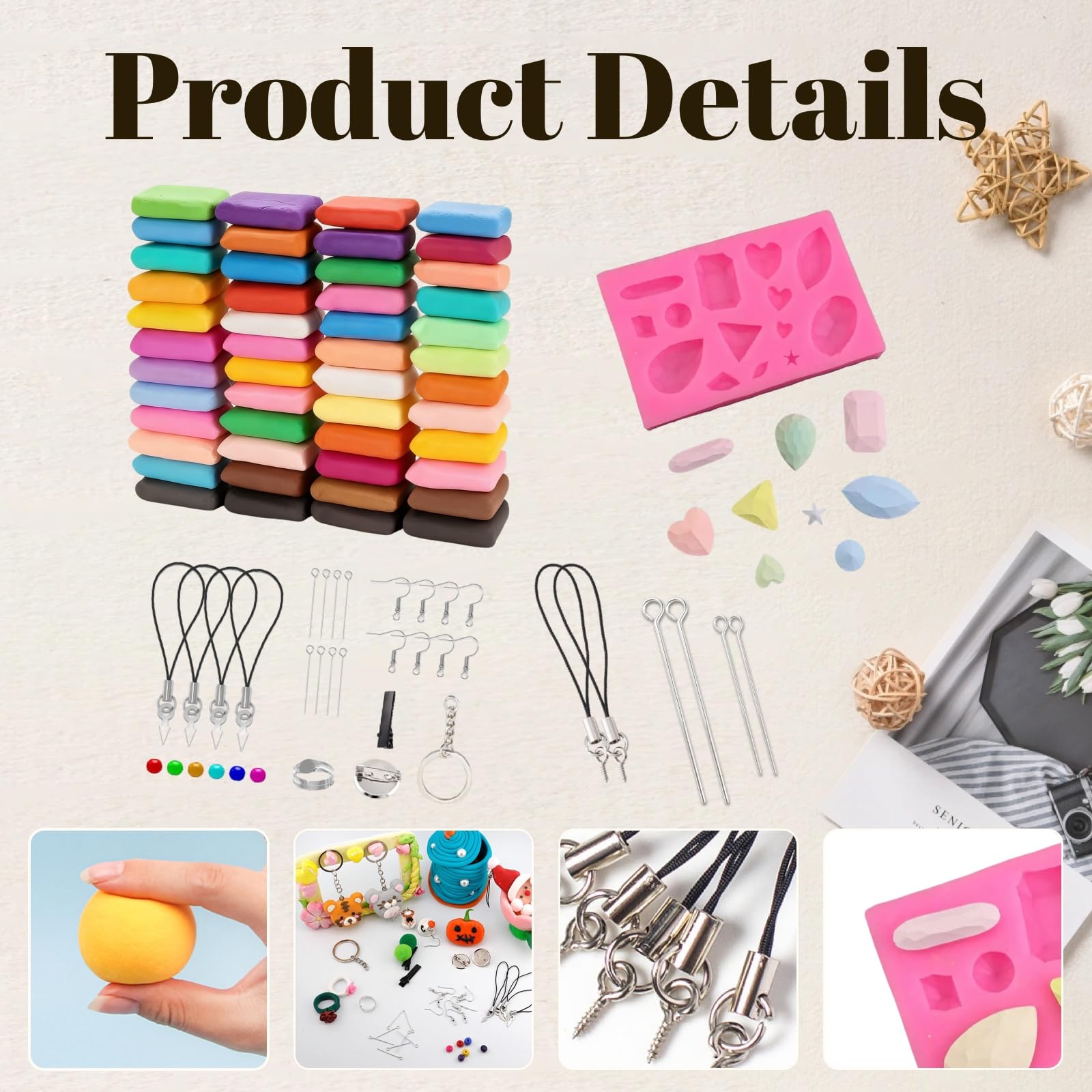 Polymer Clay Modelling Kit, 48 Colour Air Dry Craft Clay Set including Sculpting Tools & 82 Accessories - Image 2