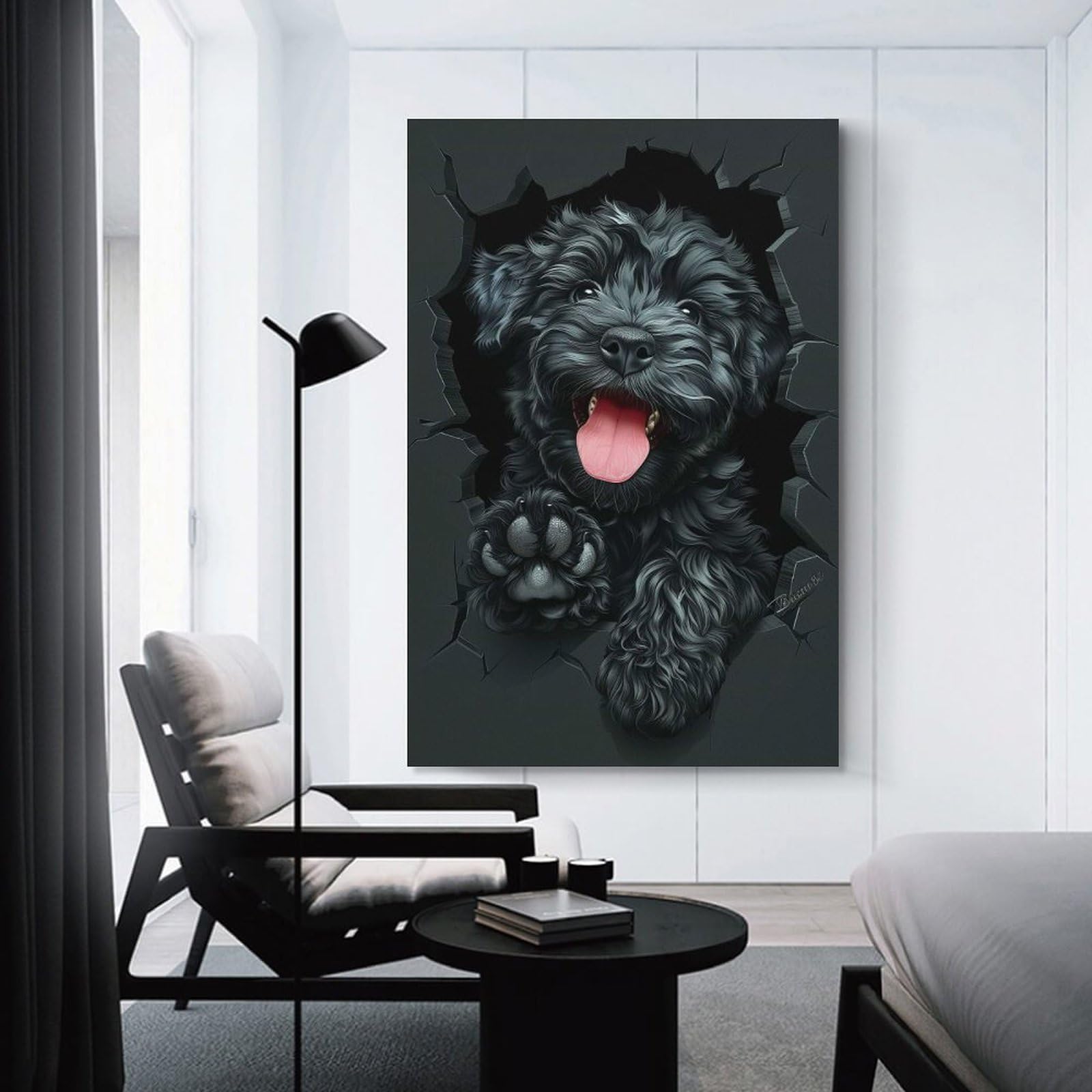 Junmoney Canvas Wall Decor Black Russian Terrier, 20x30inch(50x75cm), for Restful Interiors, Bedrooms Or Small Rooms, Canvas Wall Decor for Personal Spaces