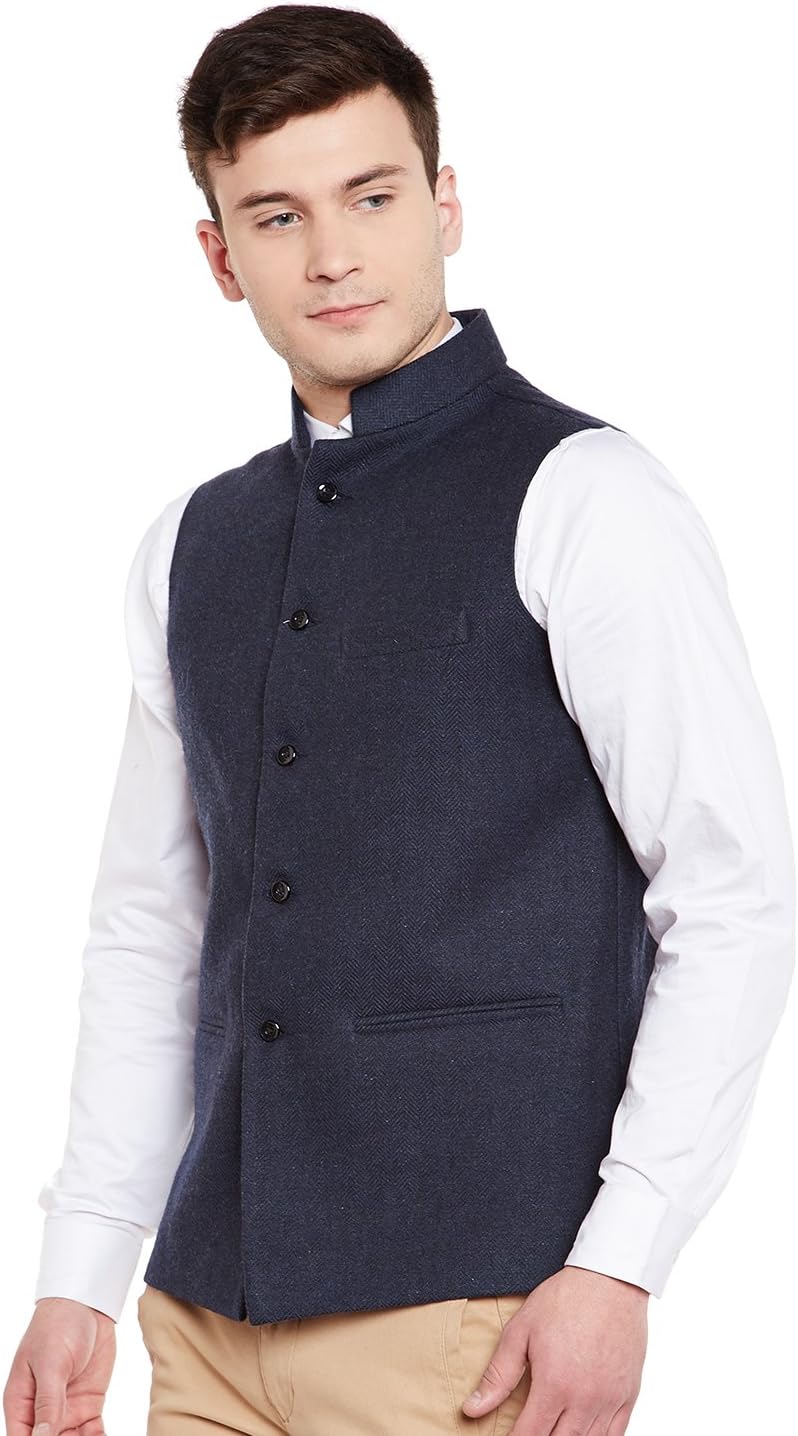 WINTAGE Men's Tweed Bandhgala Festive Nehru Jacket Waistcoat -3 Colors