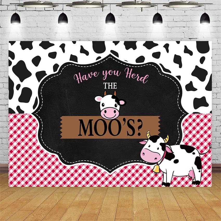 Cow Farm Theme Birthday Party Girls Pink Plaid for Born Baby 1st 2nd Wall Cake Banner Poster Backdrop West Cowgirl Background