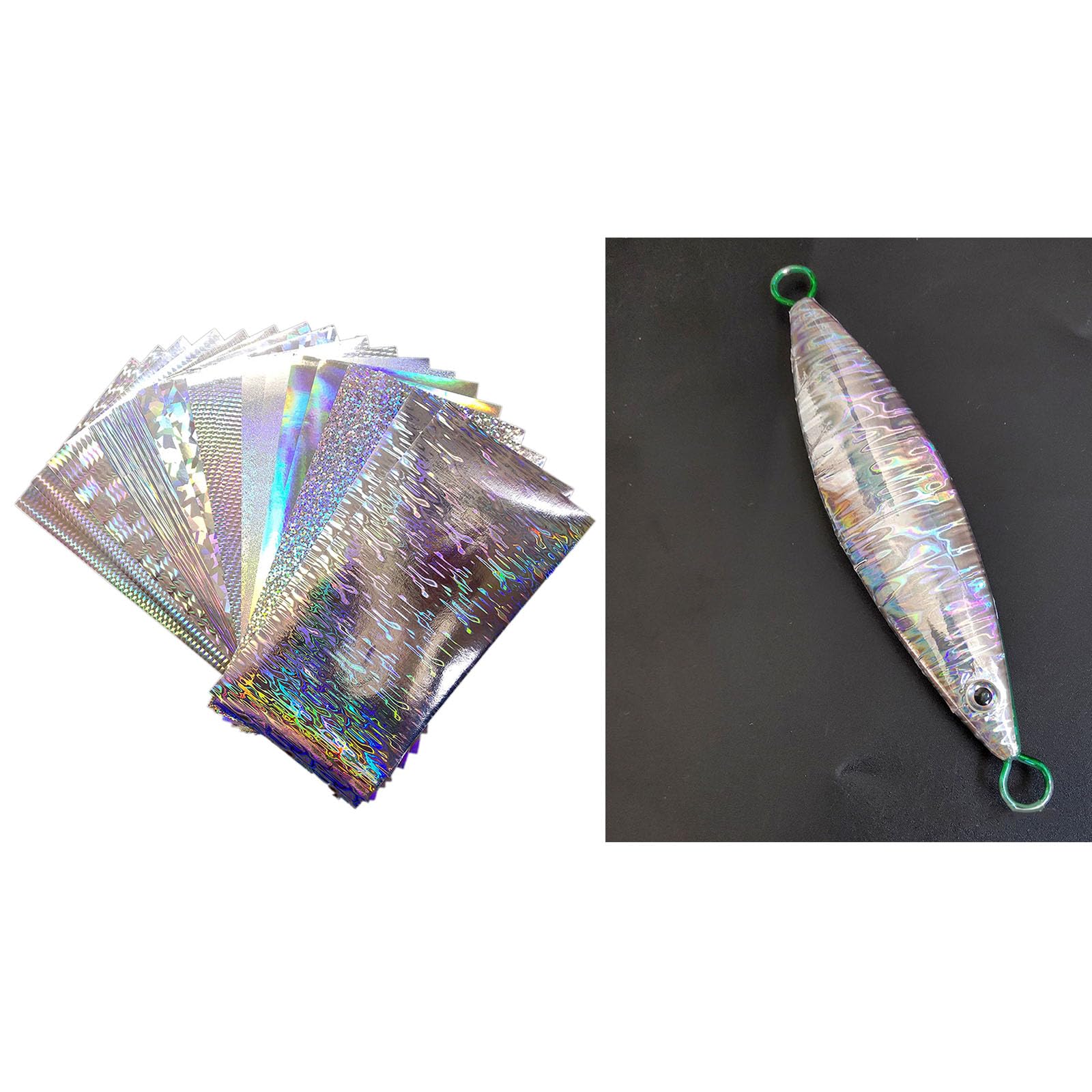 18 calcomanías reflectantes de escamas de peces, película adhesiva holográfica, cinta de señuelo intermitente, cebos duros, calcomanías para señuelos