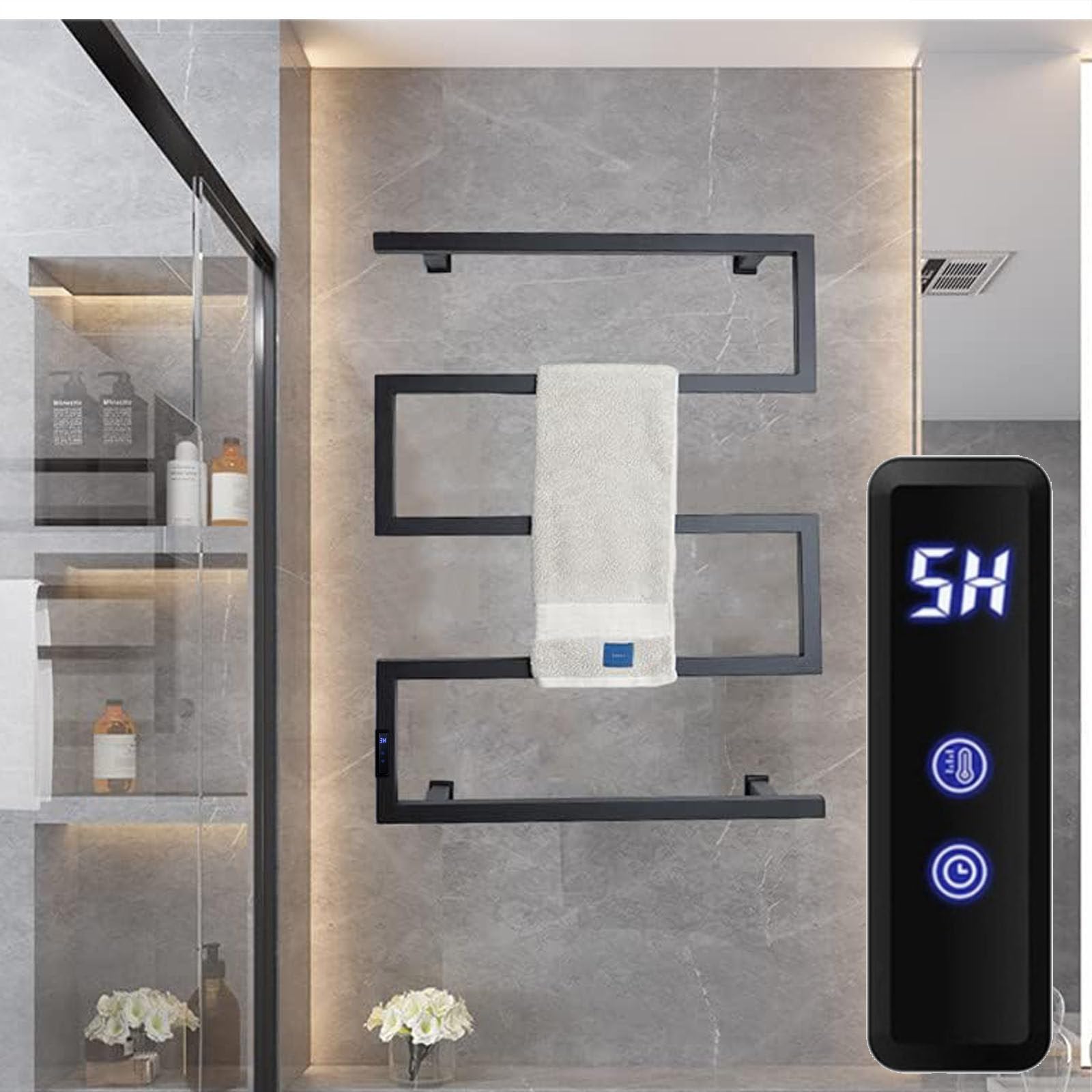 Scaldasalviette Elettrico Bagno,Termoarredo Intelligente a Temperatura Costante,Portasciugamani riscaldato da Parete,Portasciugamani,Black