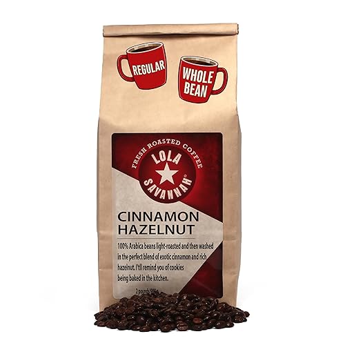 Lola Savannah Café de grano entero con avellana y canela, condimenta tu día con una mezcla de sabor cálido y a nuez de café de canela y avellana,