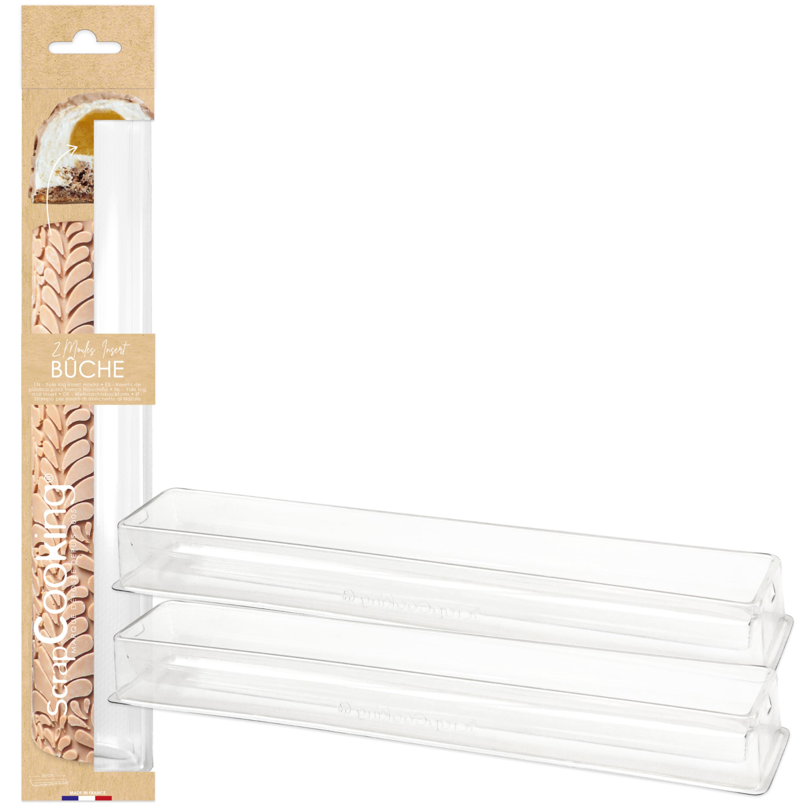 ScrapCooking 1961 Christmas Log Insert Moulds - 2 Semi-Rigid & Reusable PVC Moulds - Length 30 cm - Christmas Dessert Pastry Accessories - with Recipe