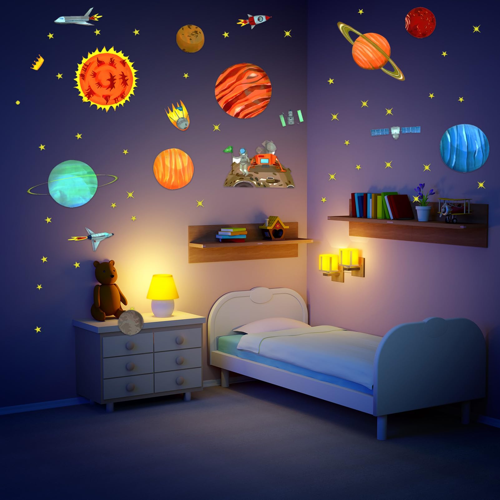 Adesivi Murali Fluorescenti Sistema Solare Per Bambini – PVC Ecologico – 2 Fogli 90x30 Cm