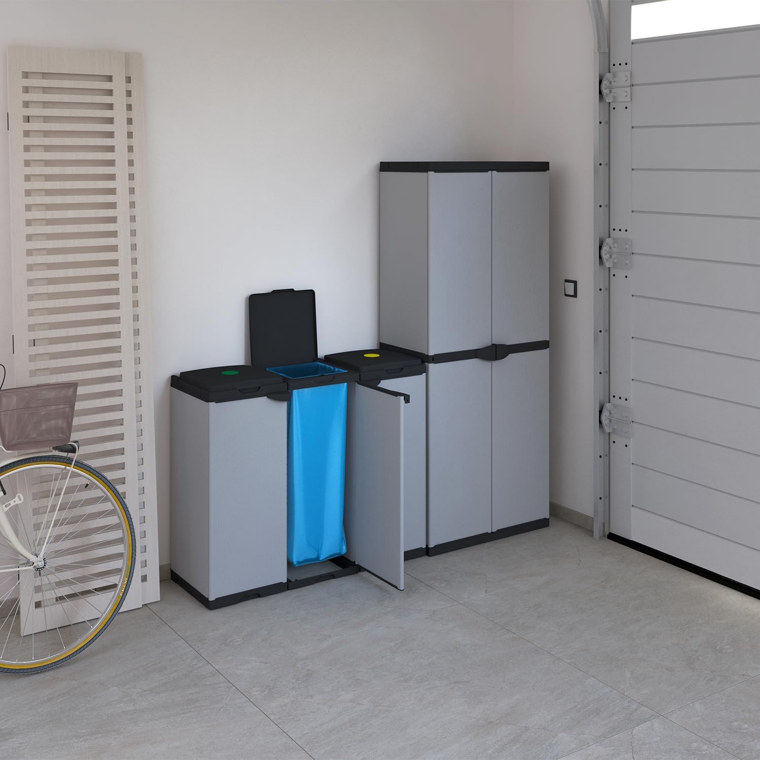 Avilia Mueble cubo de basura con 3 porta bolsas para recogida selectiva – Cubo de basura con capacidad 80/110 l