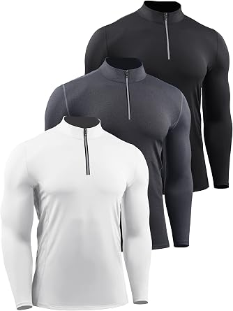 NELEUS Mens Compression Shirts 1/4 Zip Pullover Long Sleeved Running Shirts 3 Pack