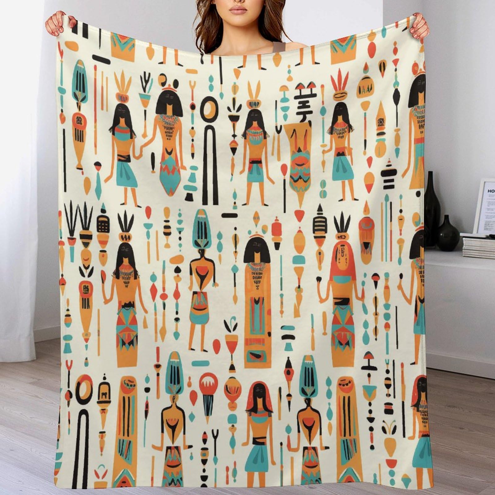 Couverture motif égyptien contre le froid en polaire de flannel douce et légère