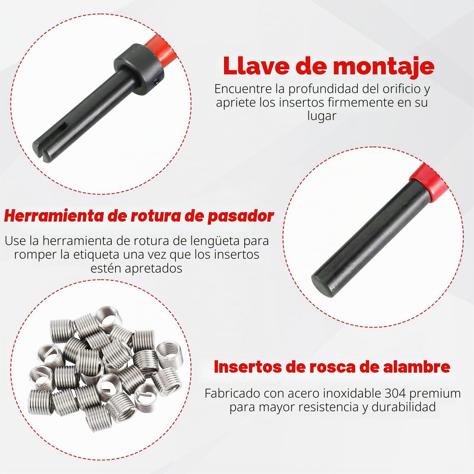 FreeTec 131 Piezas Kits de Reparación de Roscas, M5/6/8/10/12 Herramientas Interior para Reparación de Roscas para Automóvil