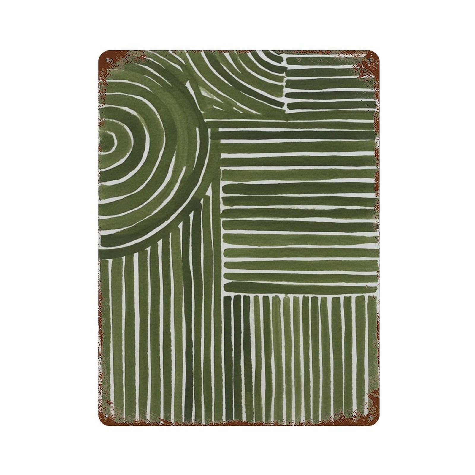 xiaoxiaoshen Green Abstract Line – Modern Minimalist Geometric Contemporary Mid Century Inspi Wall Decor Art Metal Tin Poster Modern Home Decor Art Home Bar Shop Decorations Vintage Sign 40x30cm