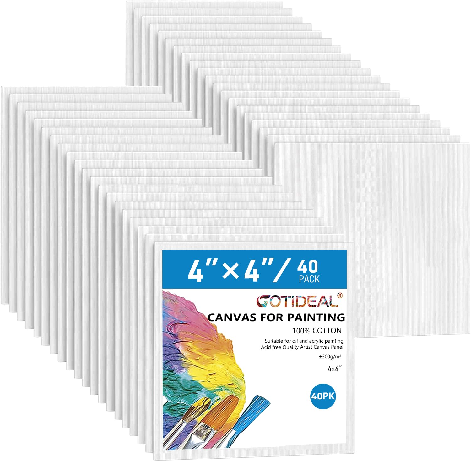 GOTIDEAL 40pcs 4x4 inch White Canvas Panels for Acrylic Painting, Primed Cotton Canvas Boards