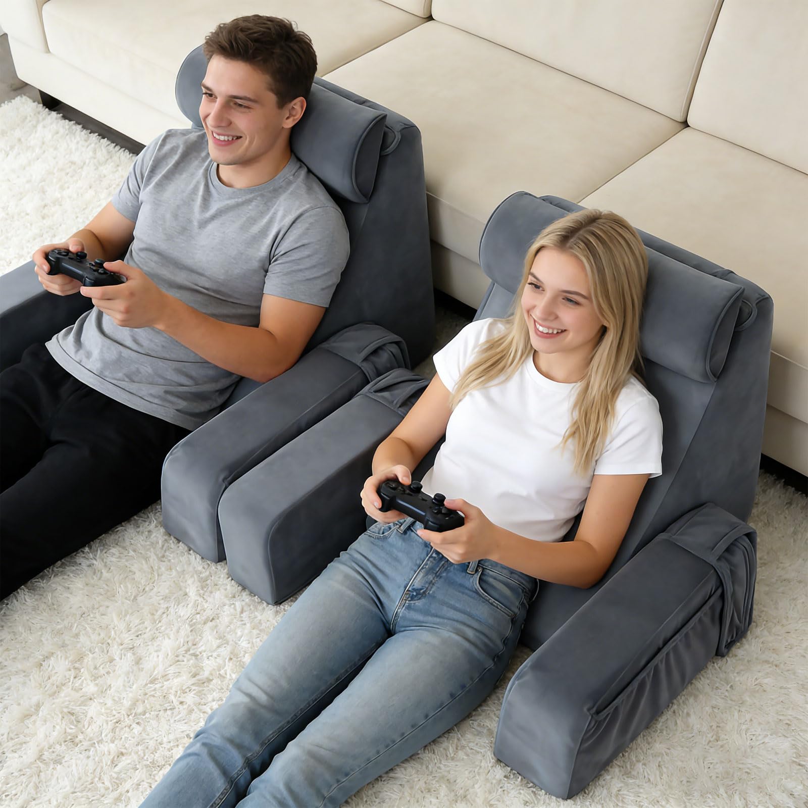 Cuscino da lettura per letto e divano, con braccioli e cuscini per la testa rimovibili, ergonomico, per la schiena, colore grigio, per leggere, lavorare, guardare la TV