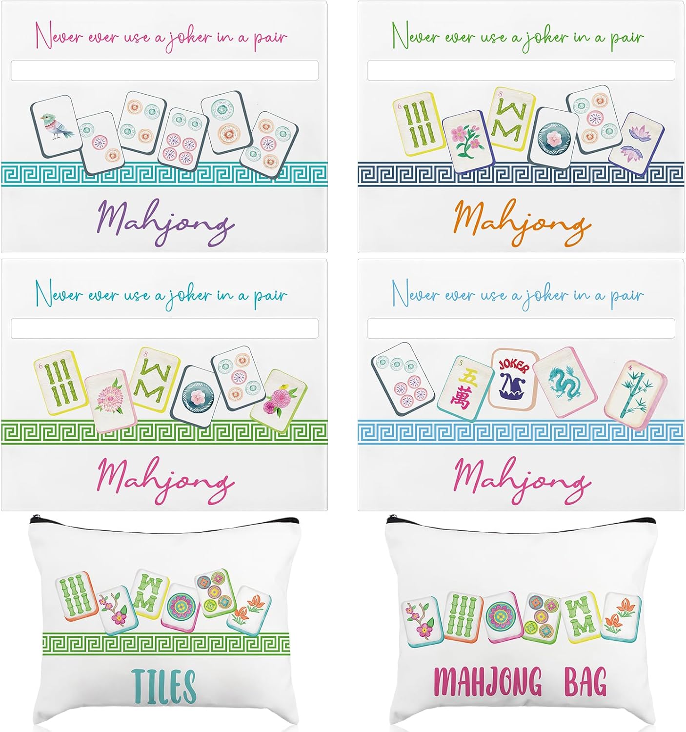 Amyhill 4 Pcs Mahjong Card Line Finder with 2 Pcs Tile Bags Acrylic Bright Mahjong Rules Helper Reader Gift for Lovers Beginners Travel Party Game Nights Accessories