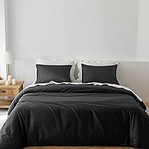 HeimenAogo Egyptian Cotton Duvet Cover Queen Size Sateen Weave, Silky Soft and Breathable Bedding Set with Zipper Closure, Long Staple Cotton Bed Linen Moonless Night Black 3Pcs