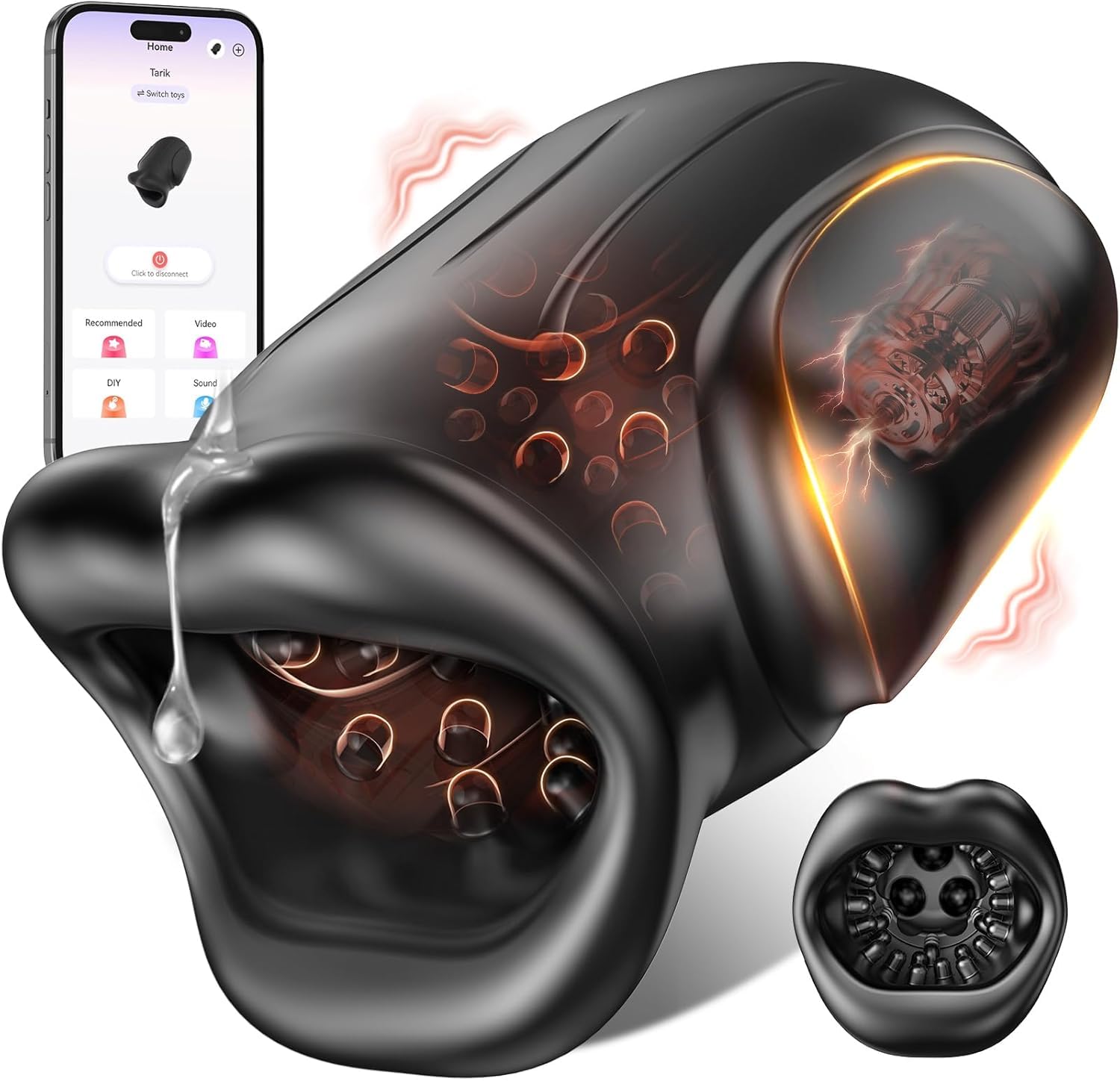 4 IN 1 Mundförmig Masturbieren für Männer, Weich Masturbator Oralsex Eichel Stimulator, Elektrischer Sex Spielzeug für die Männer Solo Leise Taschenmuschi Penis Vibrator mit 10 Vibrations & APP
