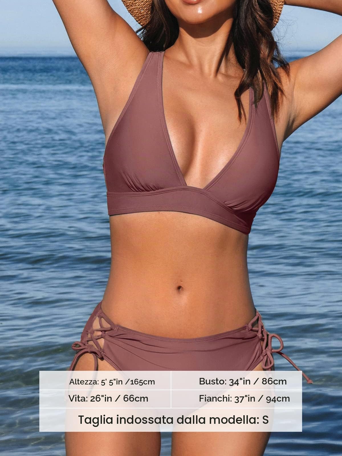 CUPSHE, Bikini da donna, costume da bagno a due pezzi, scollo a V, top a triangolo con spalline larghe, incrocio sul retro, con lacci, vita media