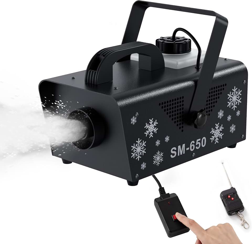 IMONE Máquina de neve 650W de Natal, máquina de fazer neve, máquina de fazer neve artificial, máquina de fazer floco de neve, máquina de neve interna com controle remoto, máquinas de neve para fotos