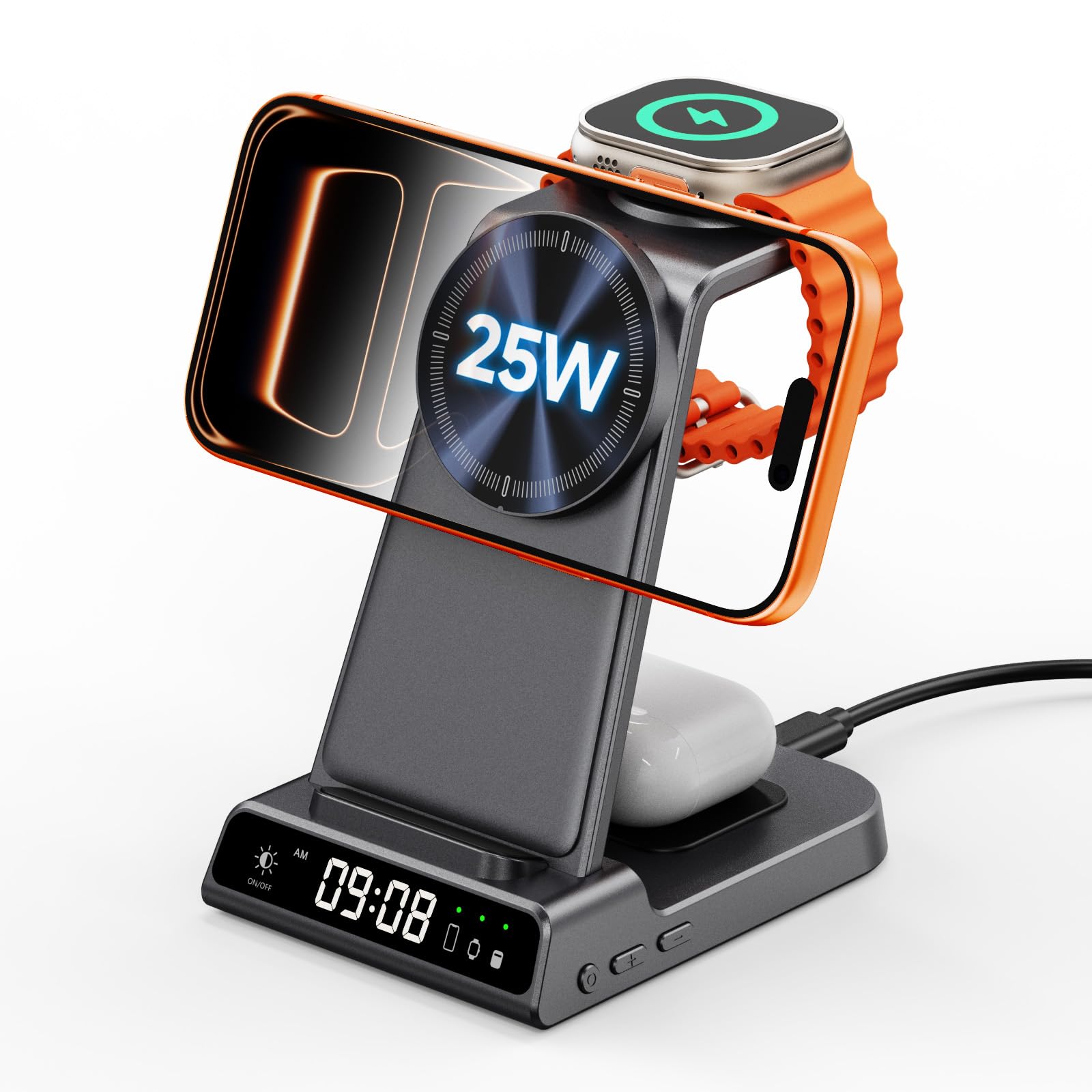 25W Rapide Chargeur Induction Magnétique pour iPhone, Apple Watch & Airpods