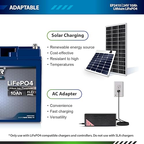Miniatura 6 de ExpertPower Batería recargable LiFePO4 de litio de 24 V y 10 Ah de ciclo profundo  2500-7000 ciclos de vida y 10 años de vida útil  BMS integrado