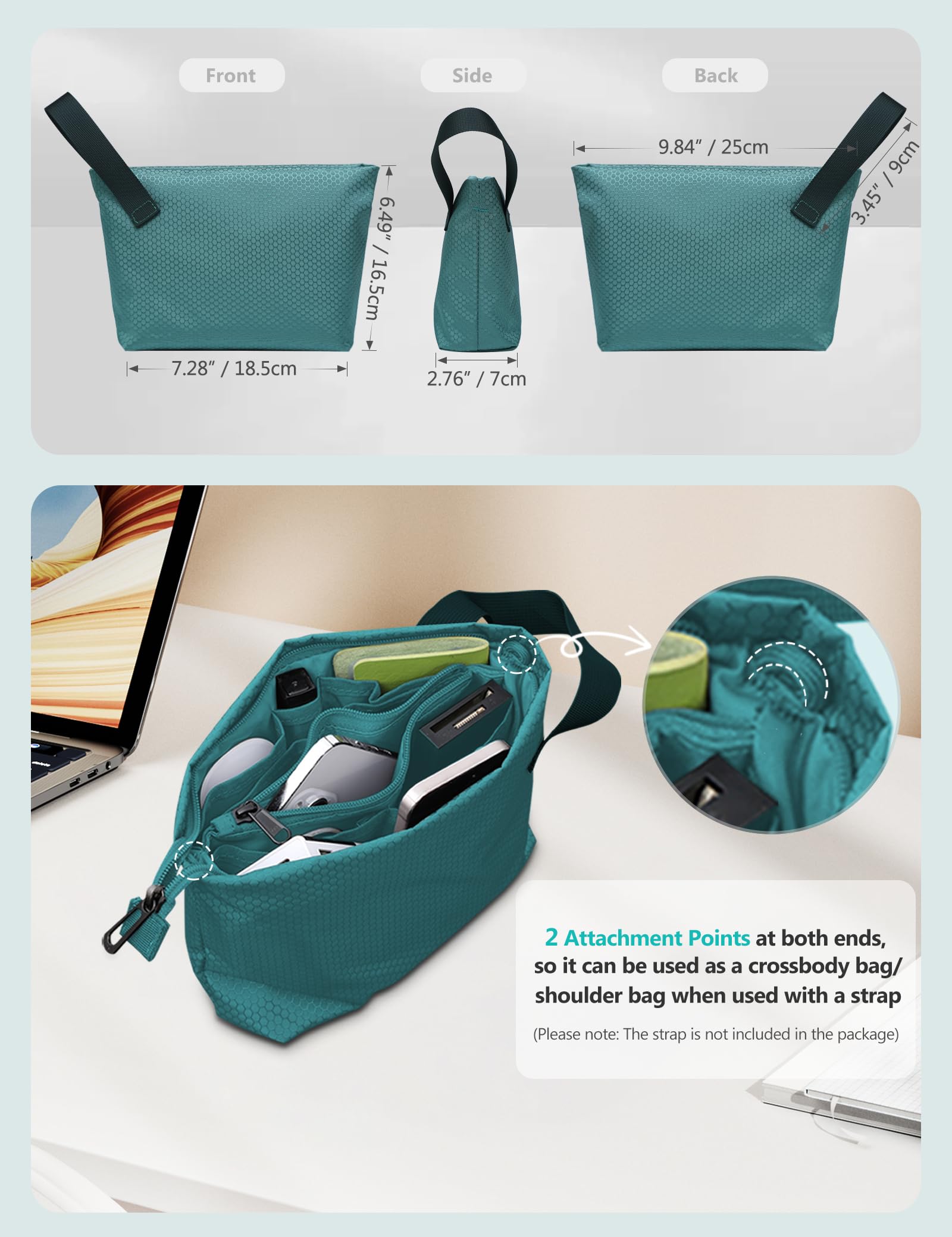 HYZUO Borse Organizer Cavi Viaggio Resistente All'acqua Portatile Porta Cavi, Tech Elettronica Accessori Gadget Borsa con Manico, Custodia Organizzatore per Caricatore, Cavo USB, Carte, Verde scuro