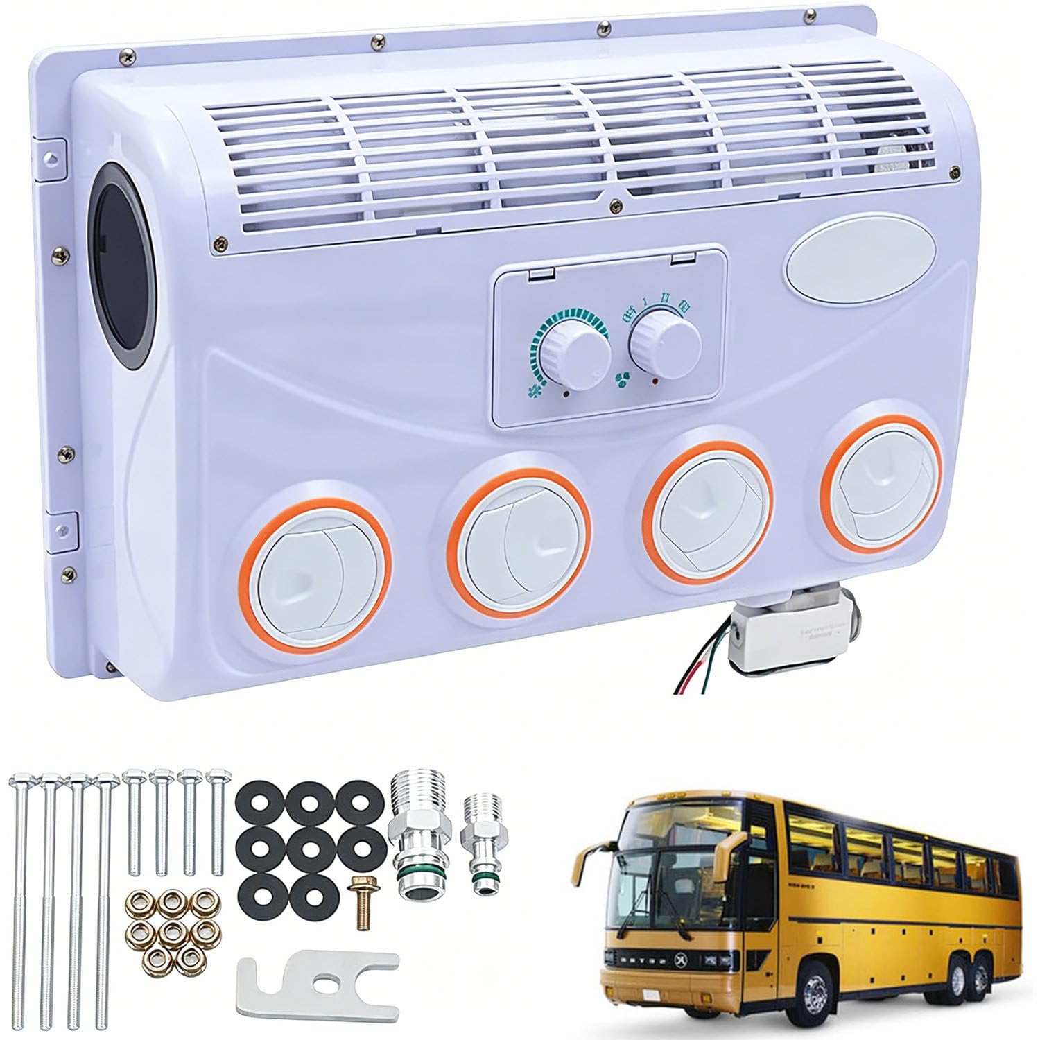 COAKUE 12V/24V DC Parking Air Conditioner, Rooftop RV Air Conditioner, Universal Electric AC Unit with 3-Speed Fan, for Trucks, Campers, Caravans, Agricultural Vehicles 12V