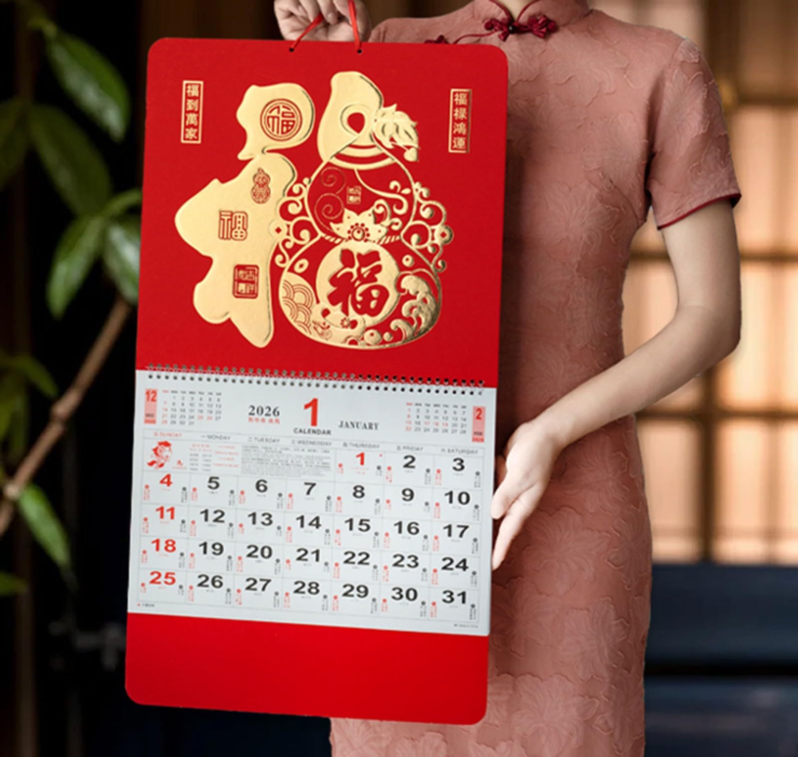 Calendario chino 2026, calendario lunar, año nuevo, colgante mensual, año nuevo, asiático, año del zodíaco, año del caballo, decoración de festival de primavera (G)