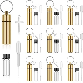 Tandefio 10 Sets Anointing Oil Bottles Keychain Vial Holy Water Container with Dropper Cross Pendant for Travel Baptism Favor (Gold)